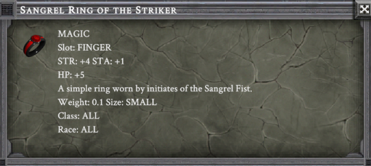 SANGREL RING OF THE STRIKER item card